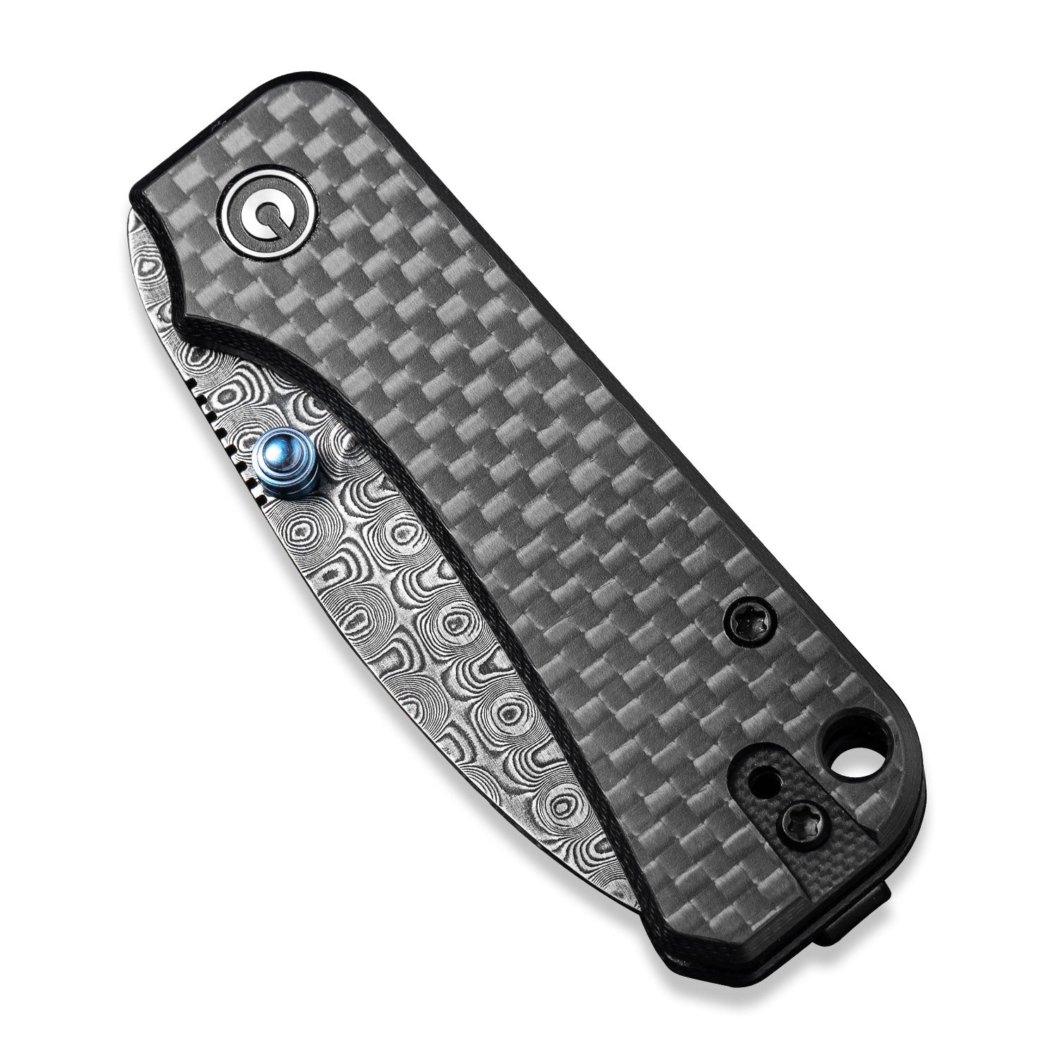 Baby Banter Pocket Knife - Carbon Fiber - Damascus - Closed front