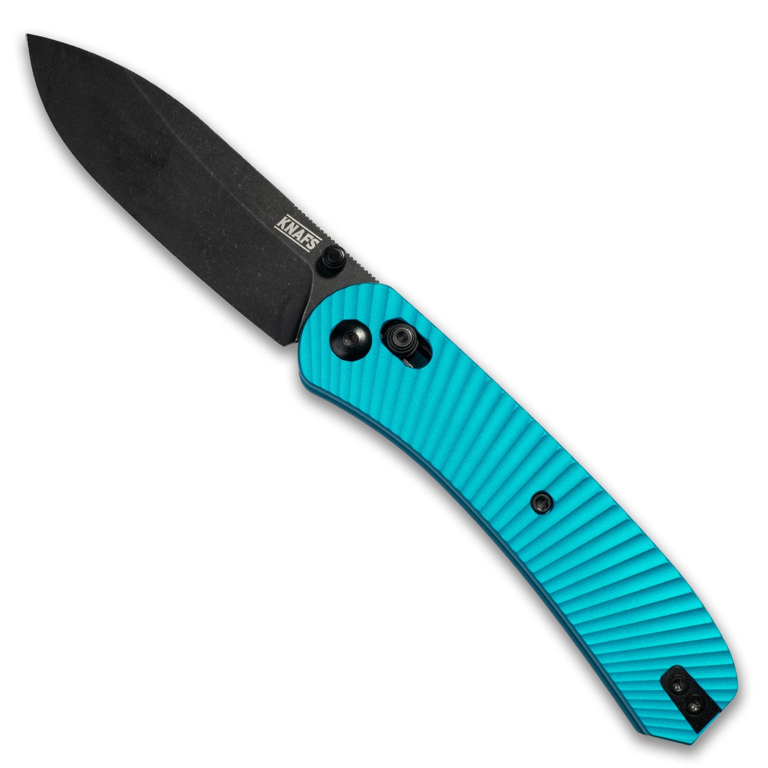 Lander 2 Pocket Knife - Solar Flare Aluminum Scales - Pre-built - Black Stonewash - Teal Scale Handle