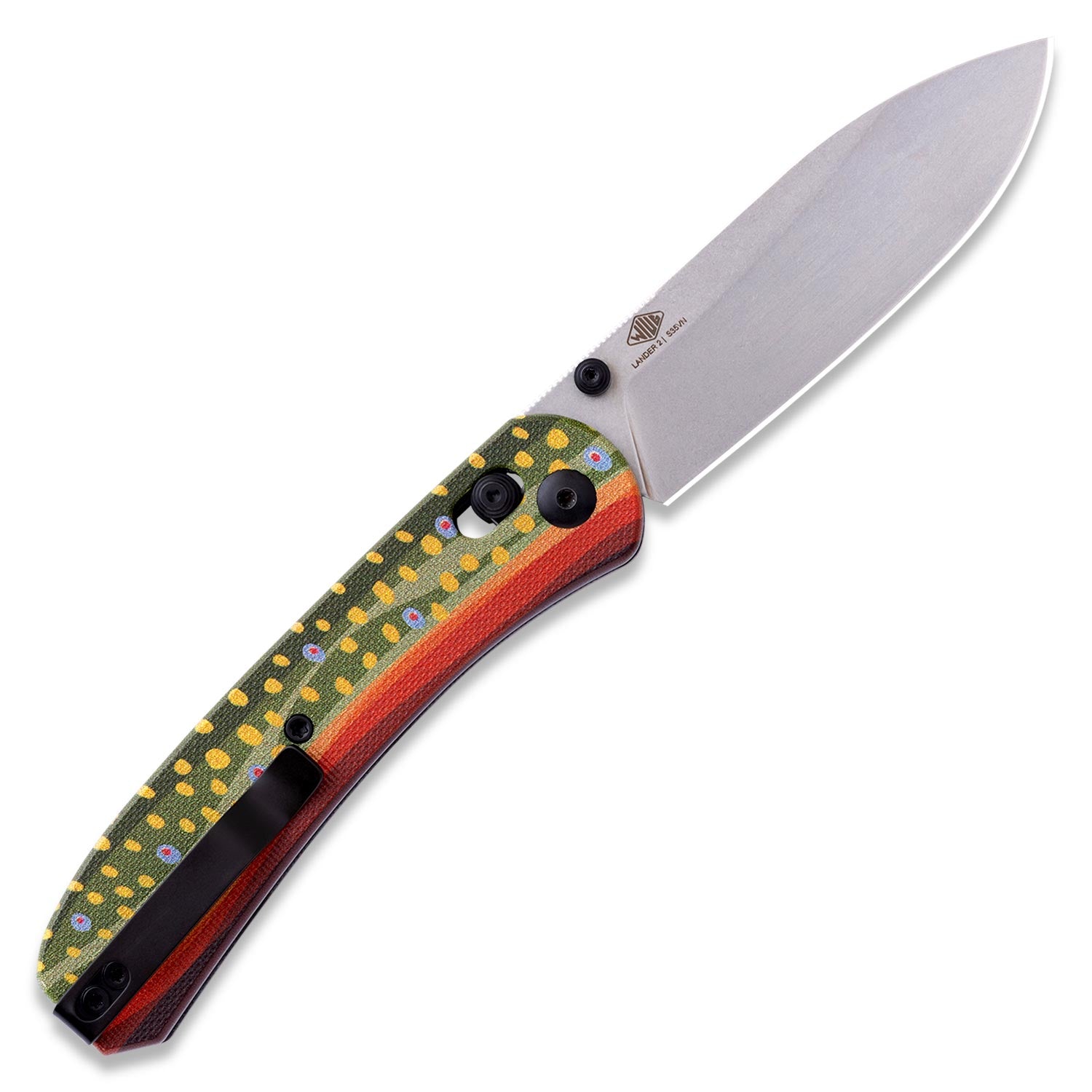 Lander 2 Knife Scales - Brook Trout G10 - on knife back open - knife not included