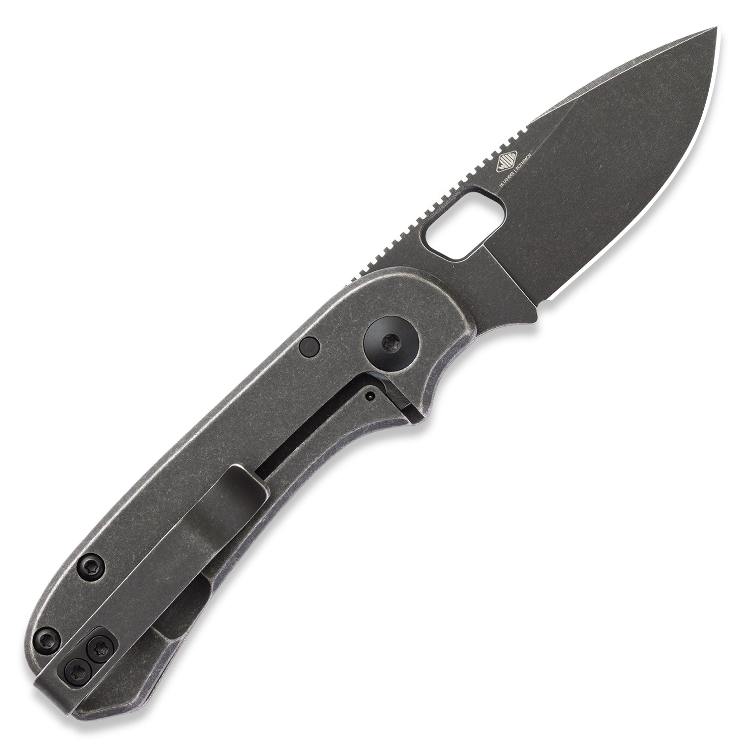 KNAFS-00325-Lander 5 Small EDC Pocket Knife Black Stonewash back open