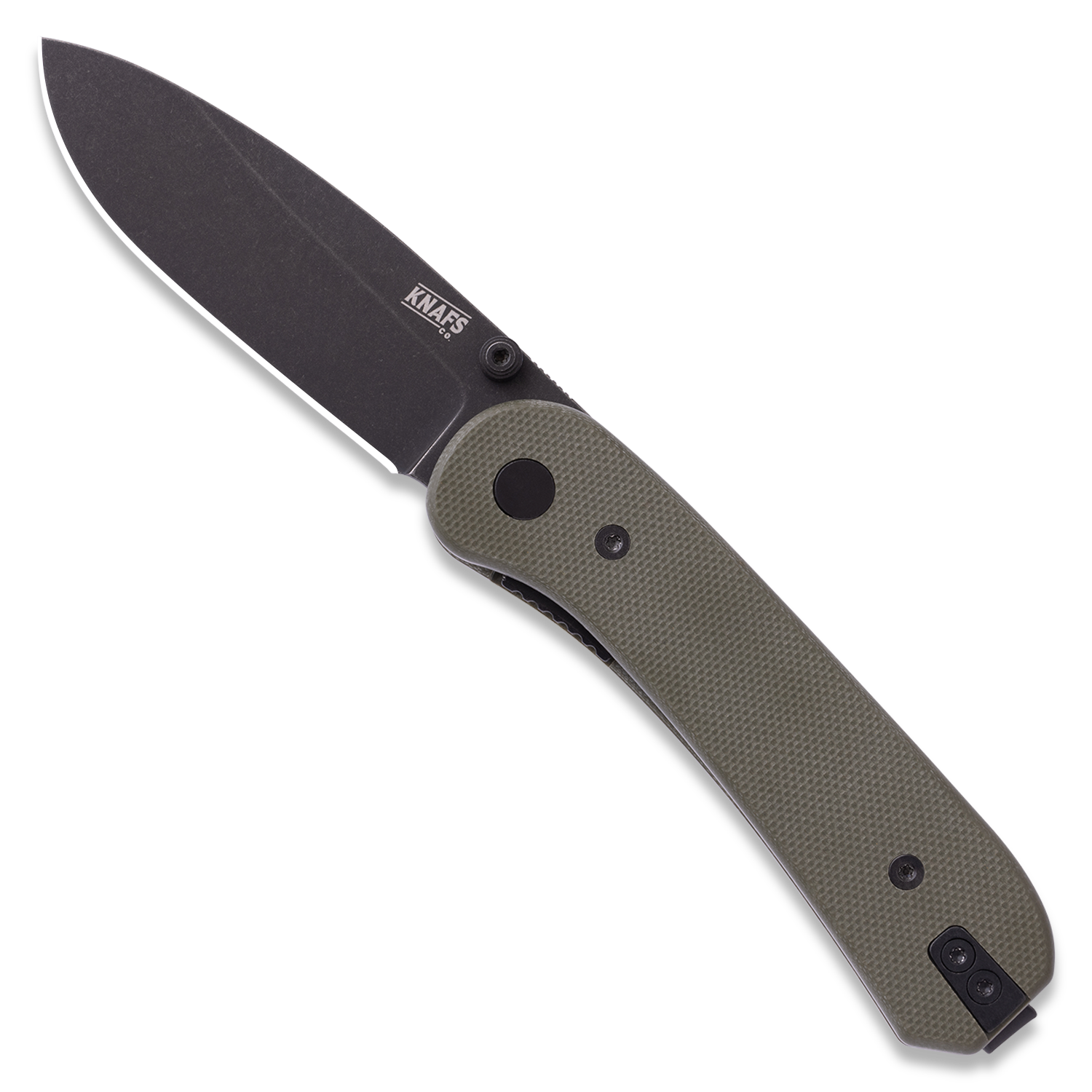 Lander 1 Pocket Knife - Flat G10 Scales - Pre-Built - open front Black Blade - OD Green Handle