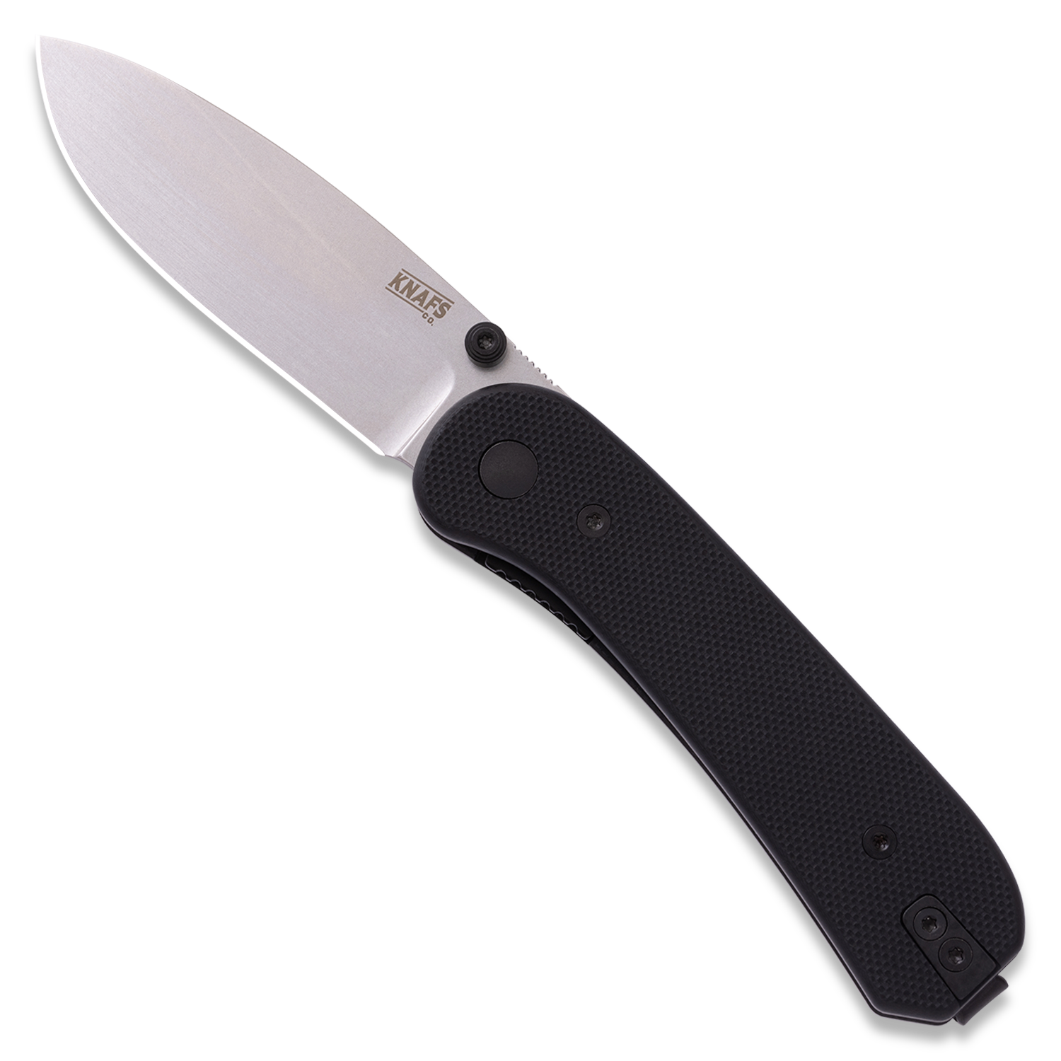 Lander 1 Pocket Knife - Gray Stonewash Blade - Black G10 Handles - Open Front