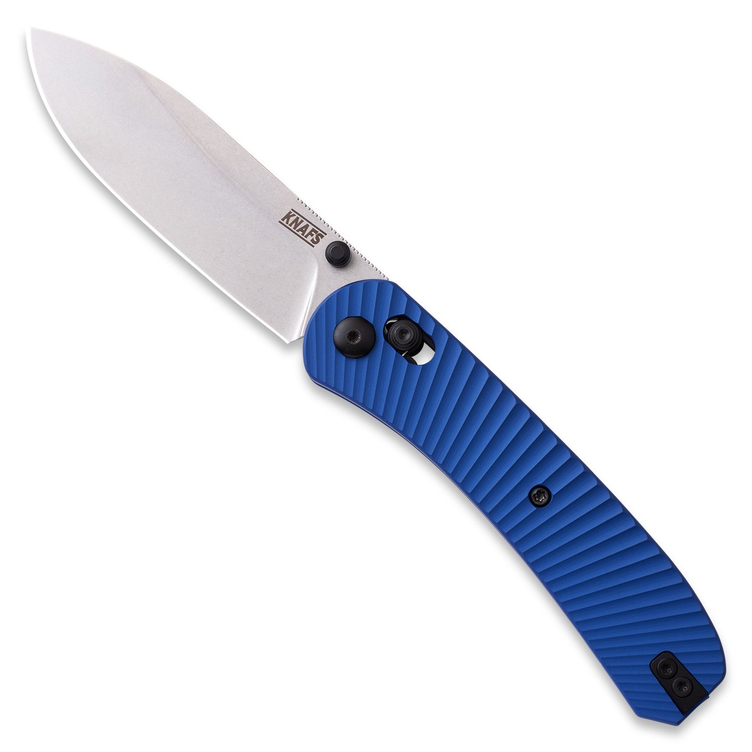 Lander 2 Pocket Knife - Solar Flare Aluminum Scales - Pre-built - Gray Stonewash - Blue Scale Handle