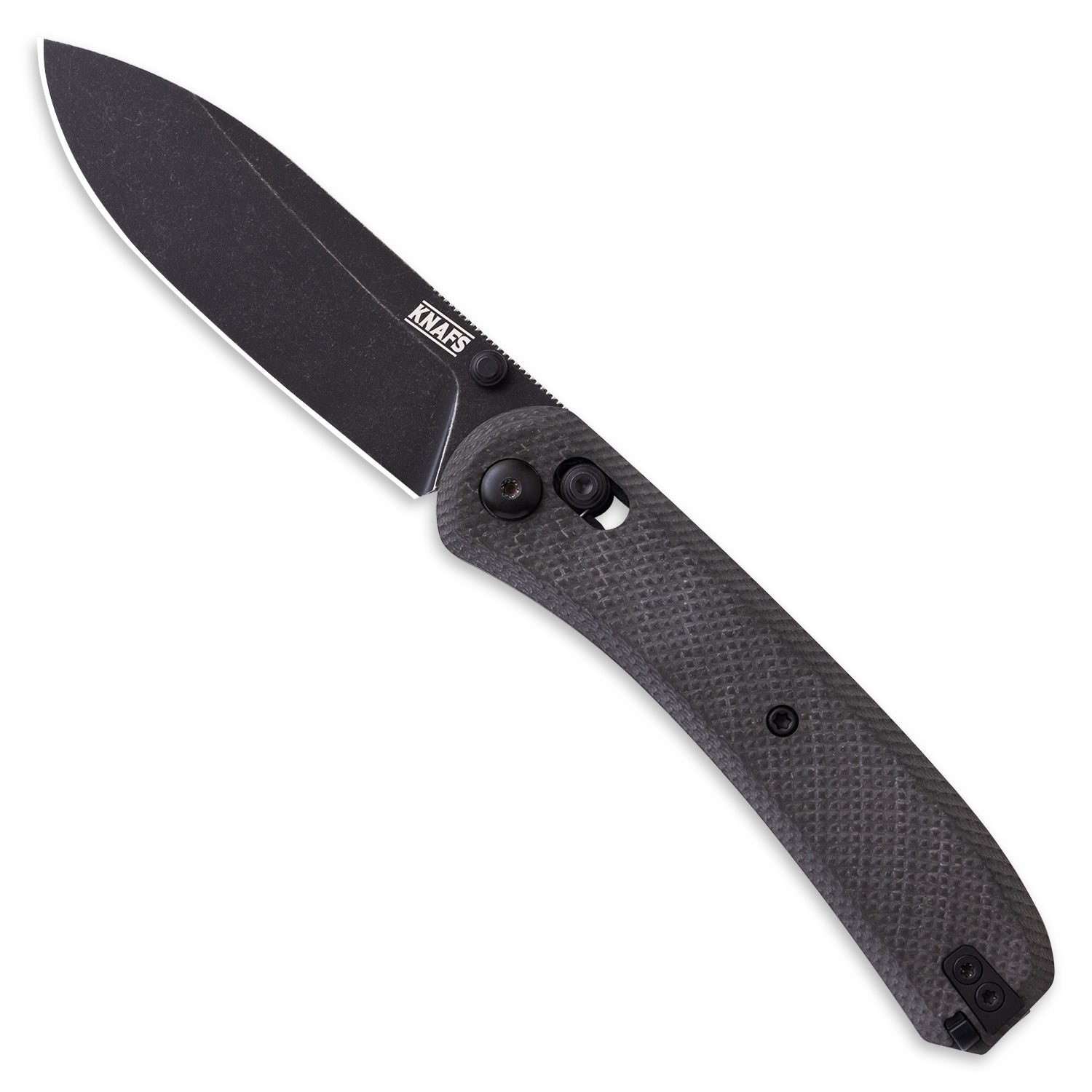 Lander 2 Pocket Knife - Carbon Fiber - Pre-built - Black Stonewash -  Ripple pattern handle - Open front