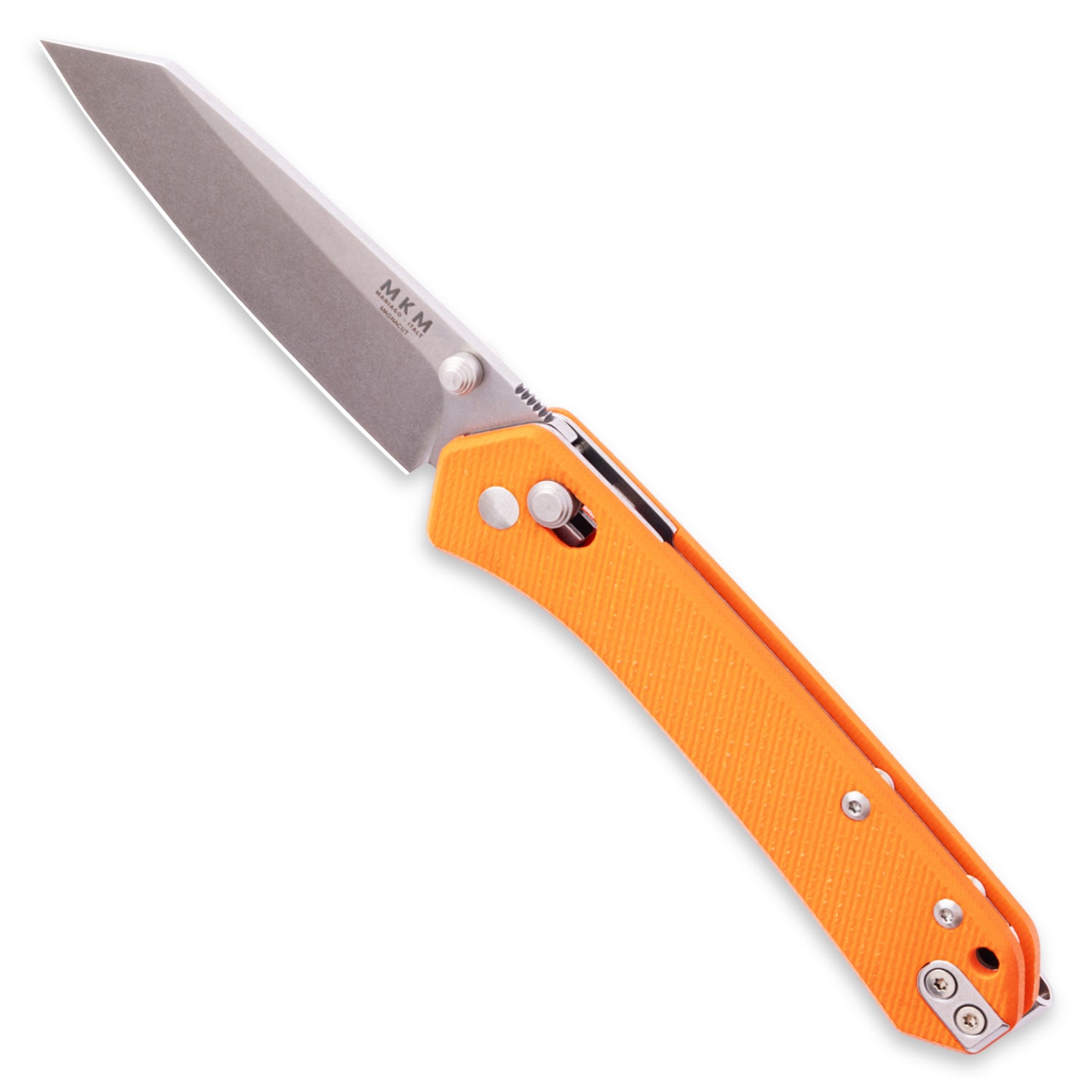 KNAFS-00543 Yipper Pocket Knife Orange G10 MagnaCut front angle open