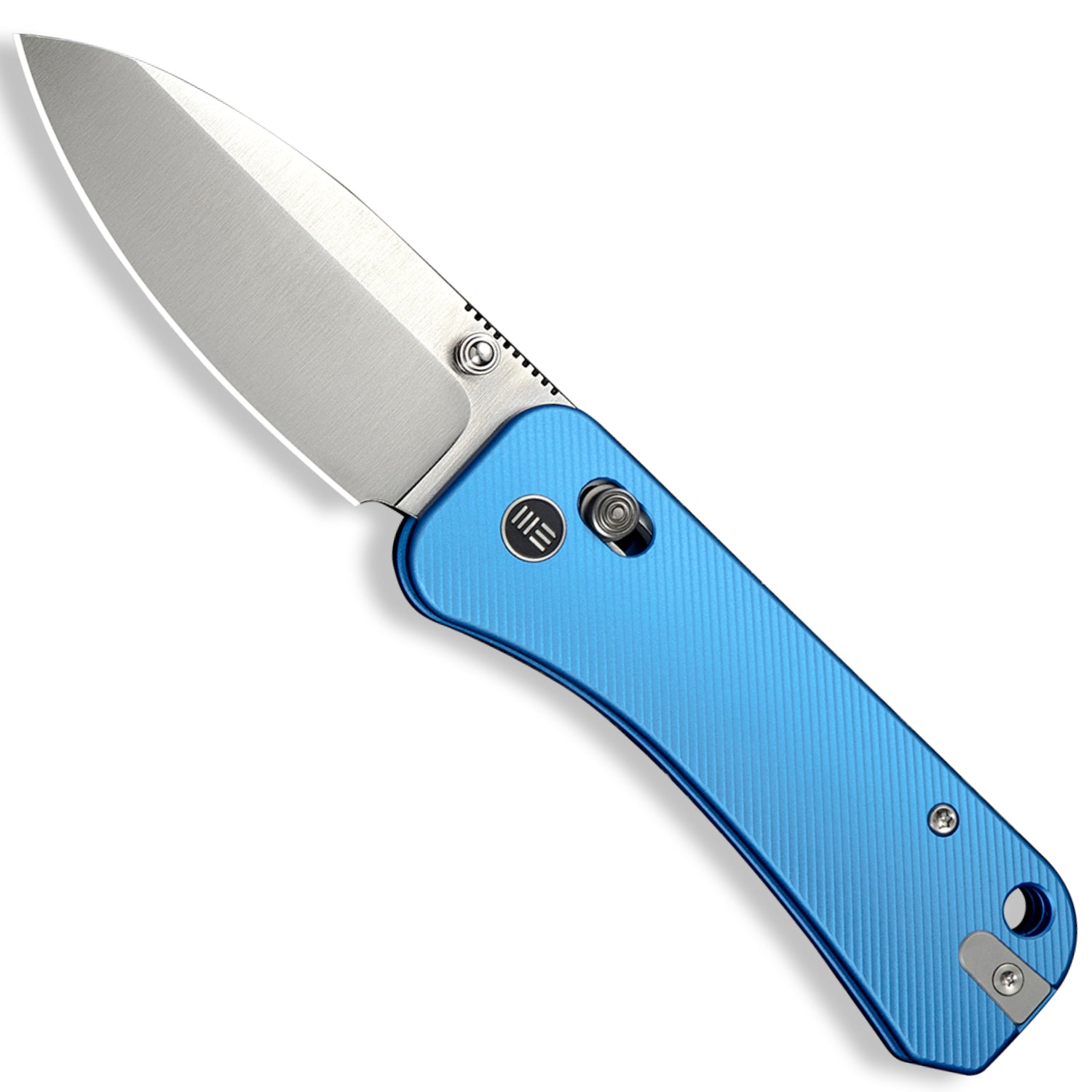 WE Knife Co. Banter 2 Pocket Knife - Blue Aluminum Milled Handles - Product On White - Open Front