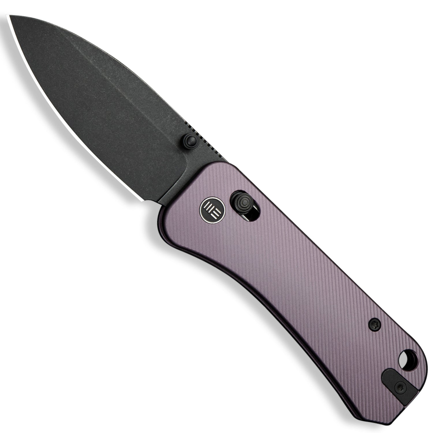 WE Knife Co. Banter 2 Pocket Knife - Purple Milled Aluminum Handles - Product On White - Open Front