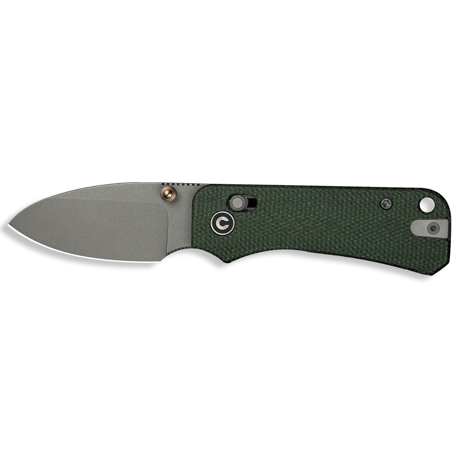 KNAFS-00579 Baby Banter 2 Green Micarta open sideways