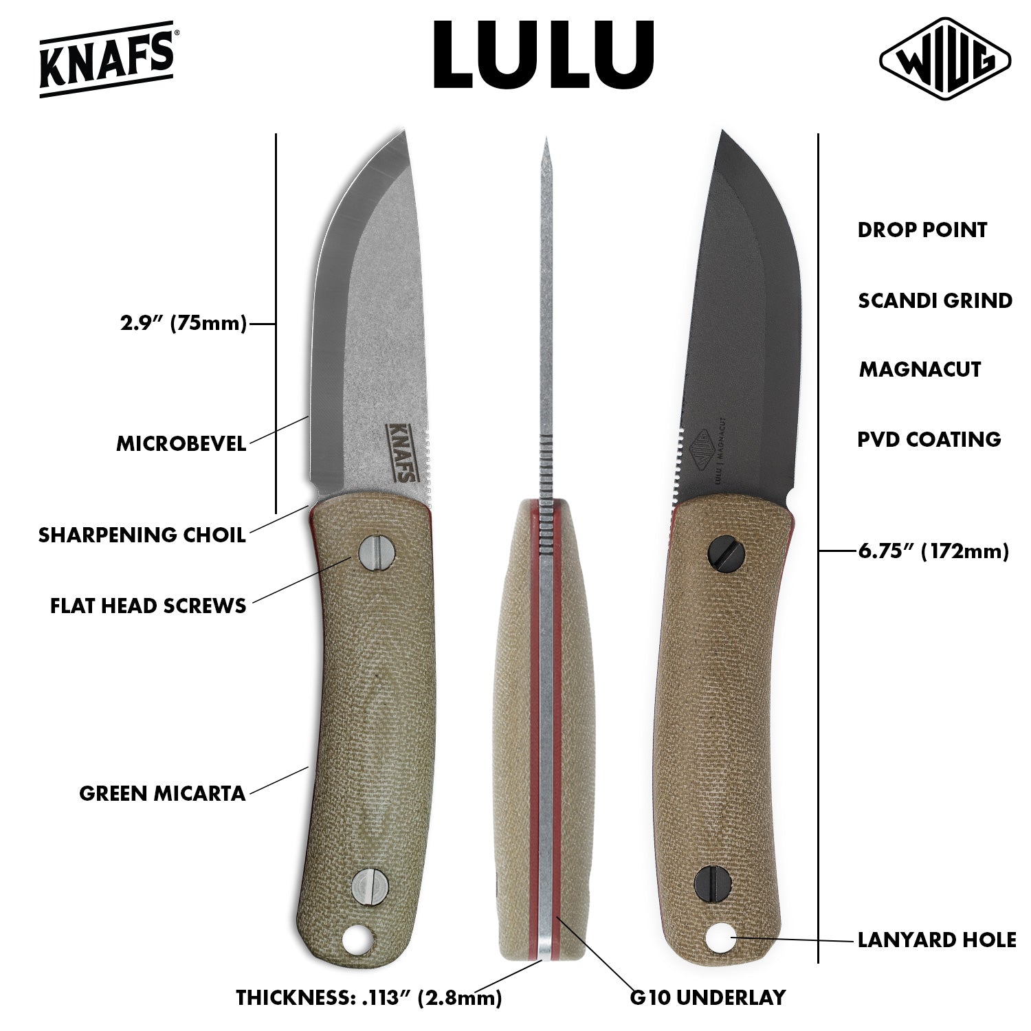 Knafs Lulu fixed blade knife comparison chart