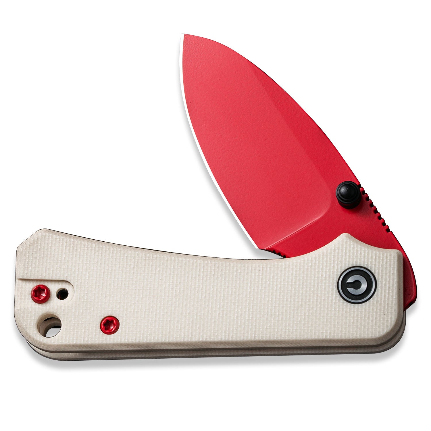 Baby Banter Pocket Knife - Ivory G10 - Red Nitro V - Front Half Open