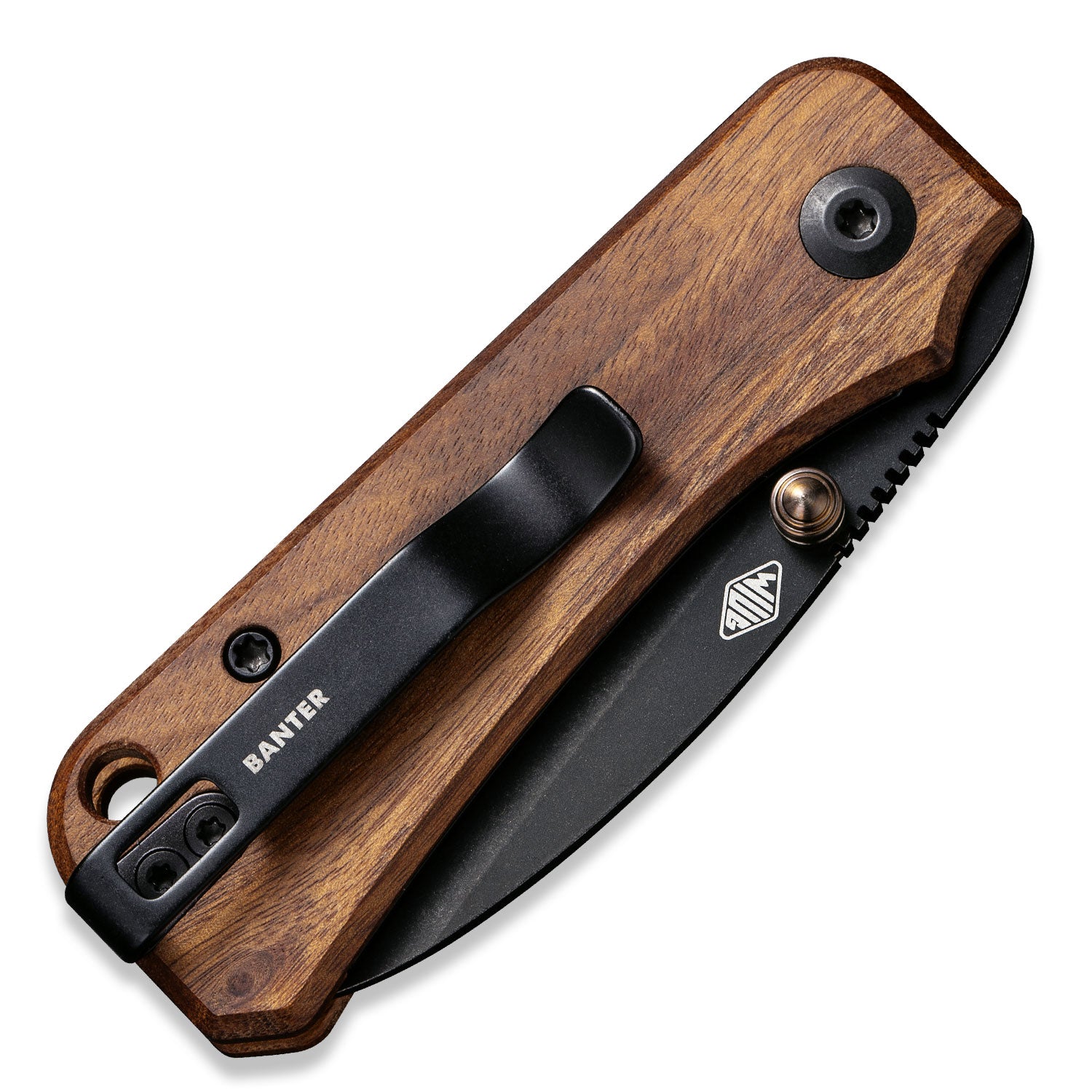 Baby Banter Pocket Knife - Guibourtia Wood - Black Stonewash Nitro V - Back Close